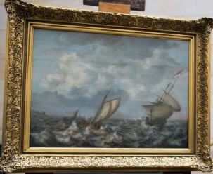 Ships in a Rough Sea by Simon de Vlieger's