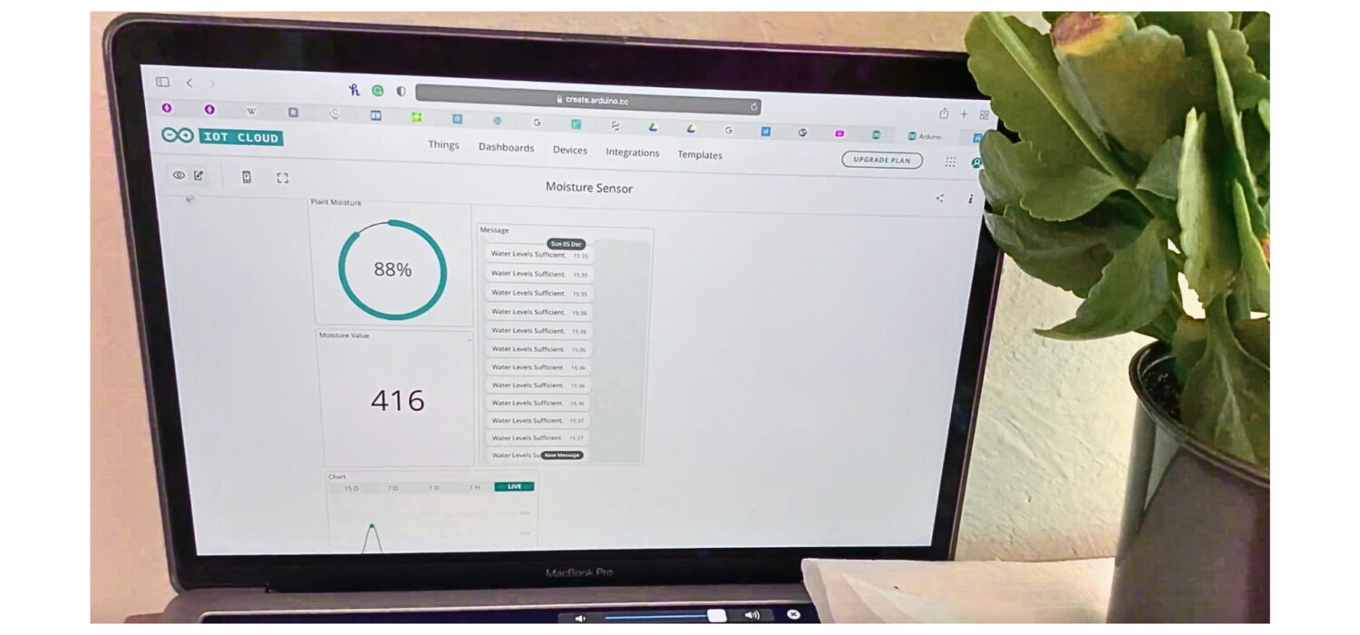 Soil moisture detection system completed with Arduino hardware and web interfaces. Student Credit: Bukola James. Demo available on Cybersectronics Lab YouTube.